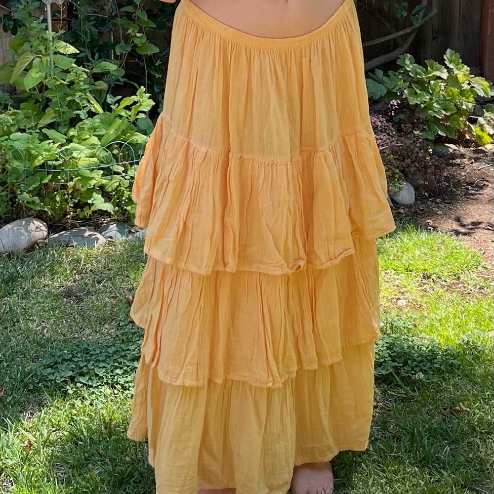 Linen Mango Tiered Maxi Skirt